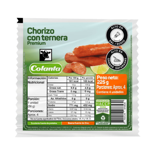 CHORIZO CON TERNERA COLANTA 225GR